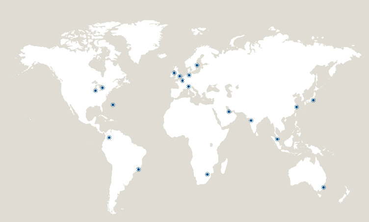 包含P&C办事处位置的世界地图